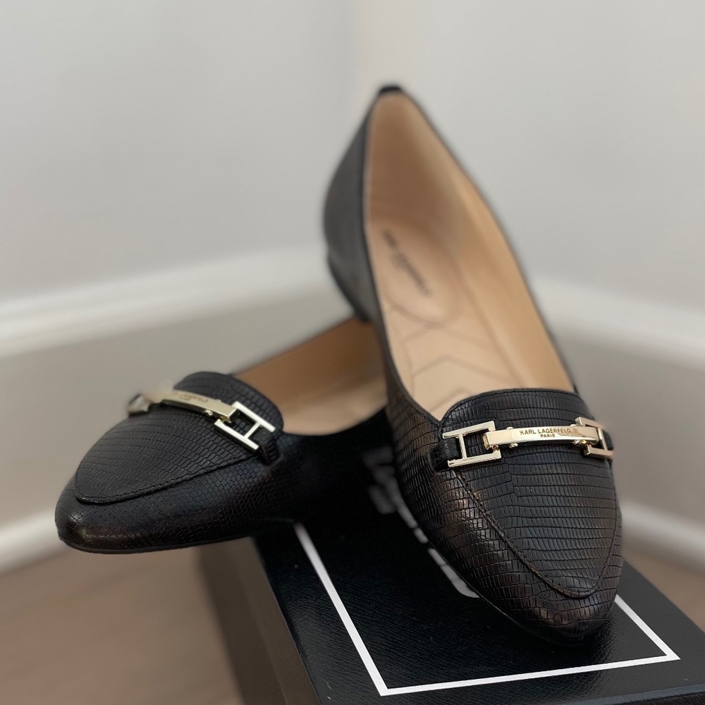 NEW W TAGS - Karl Lagerfeld Black Croc Flats - W 7.5 M